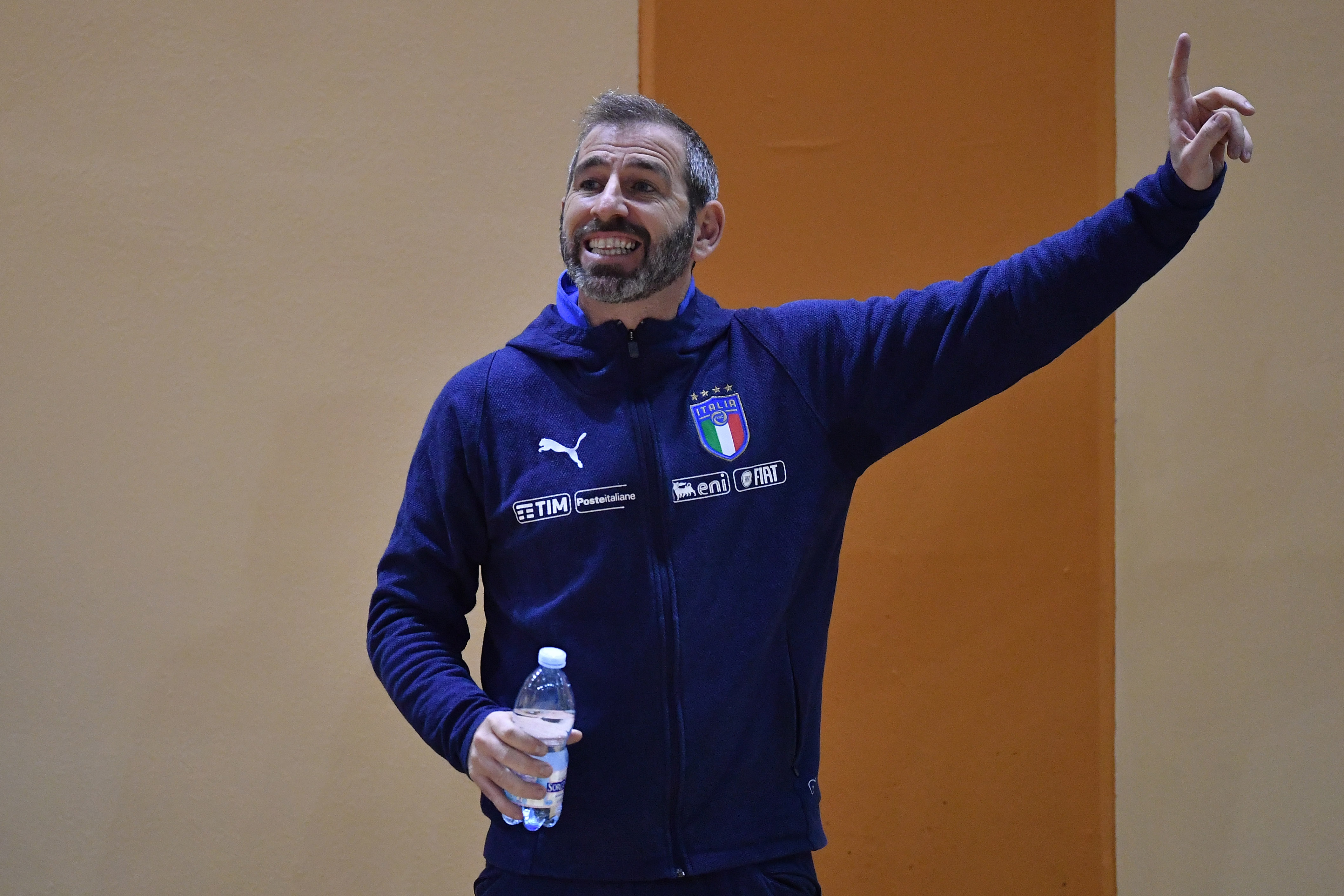 NOVARA, ITALY - JANUARY 31:  Italy head coach Alessio Musti looks on during the Futsal Friendly Match between Italy v Lecco at Novarello Training Center on January 31, 2019 in Novara, Italy.  (Photo by Valerio Pennicino/Getty Images)
